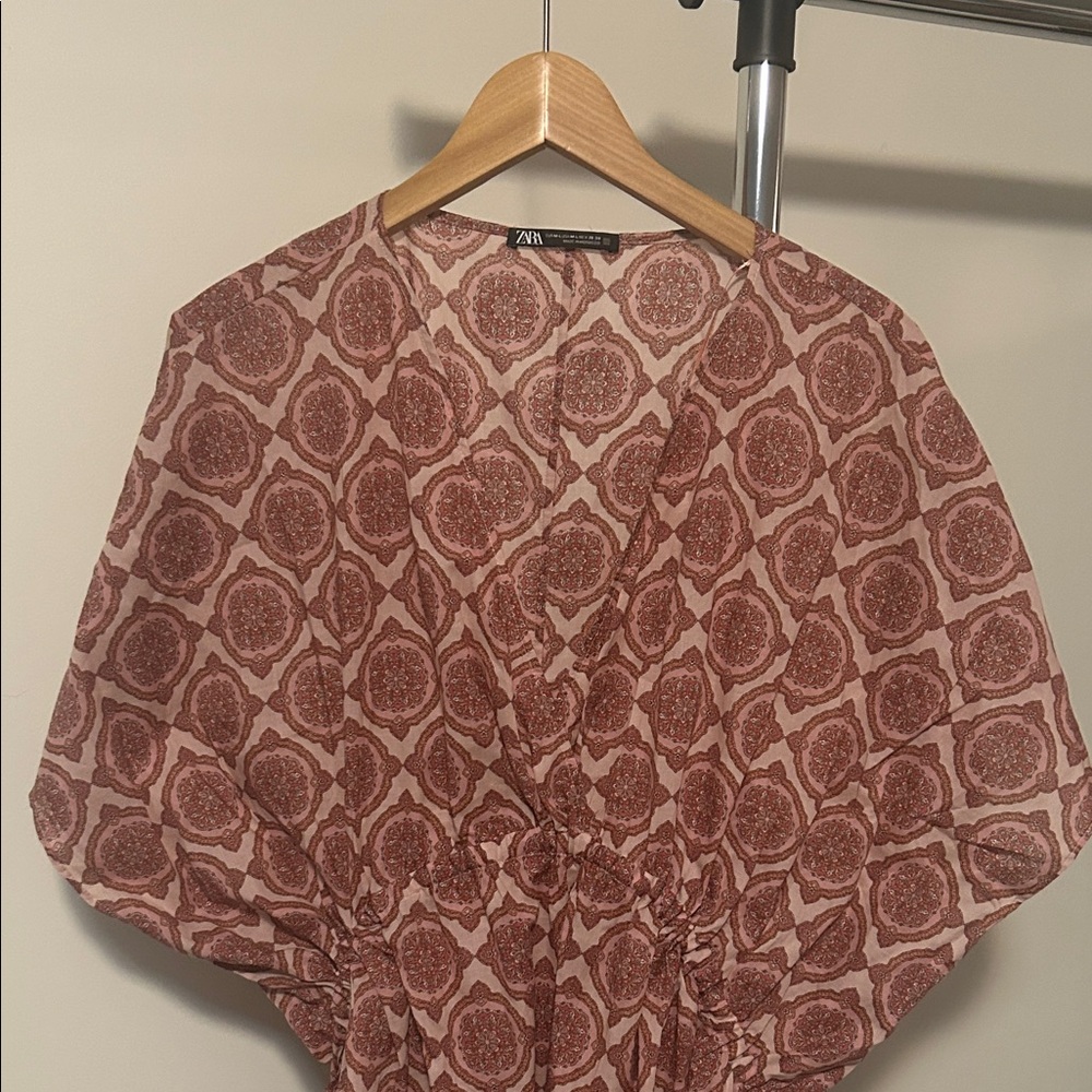 Zara Pink and Brown Geometric lad tan dress